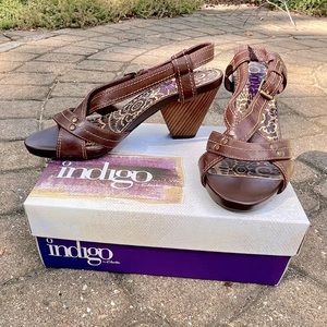 Fun Indigo by Clarks Slingback Sandal Cognac Brown 8M NWT
